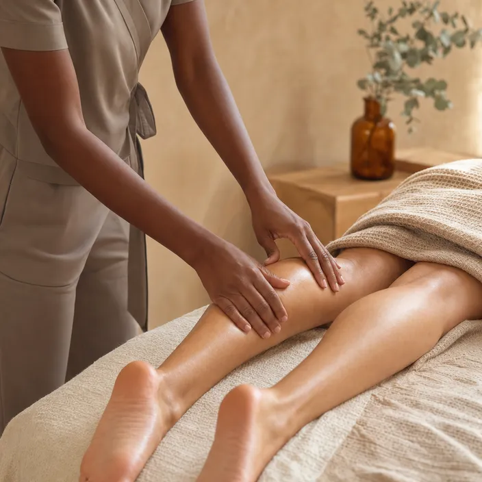 Drainage lymphatique manuel des jambes dans un espace bien-être chaleureux à Annecy