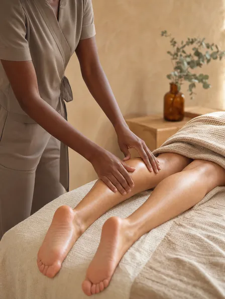 Drainage lymphatique manuel des jambes dans un espace bien-être chaleureux à Annecy